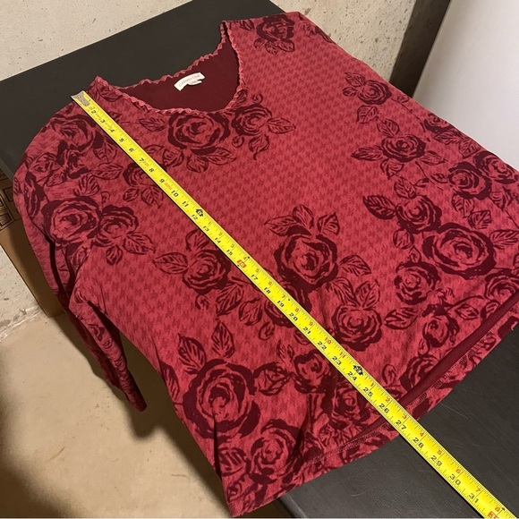 Coldwater Creek Top Womens 3X Maroon Floral Check Velvet Fleece Lined - Picture 8 of 8